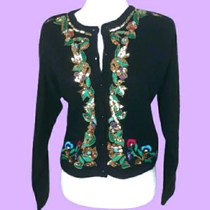 VTG 80'S EMBELLISHED BLACK CARDIGAN